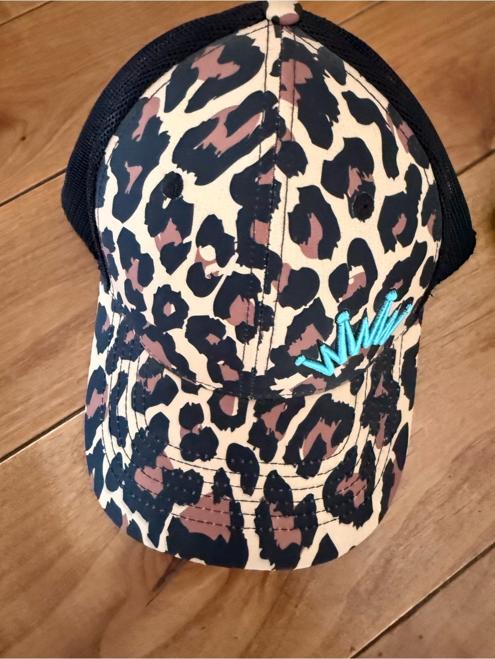 Best Ever Western Rodeo Leopard Print Trucker Hat with Teal Crown Accent